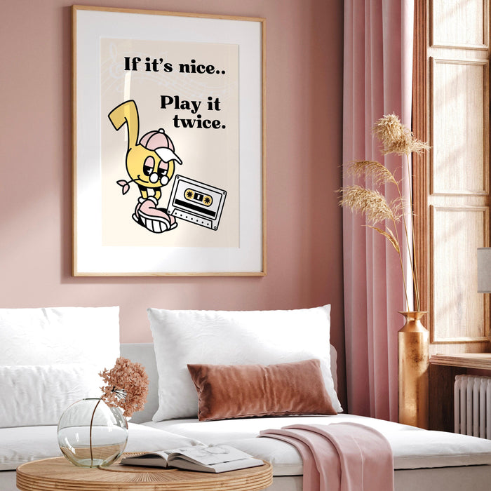 Retro music wall art, retro quote wall print, groovy decor, record player poster, trendy poster, printable decor, if it's nice play it twice