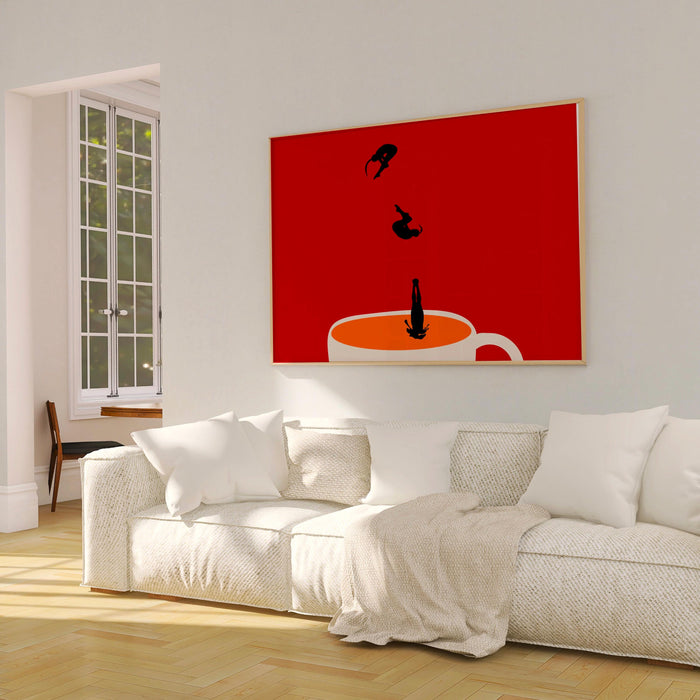 Red maximalist modern poster gift for coffee lover, kitchen wall art.