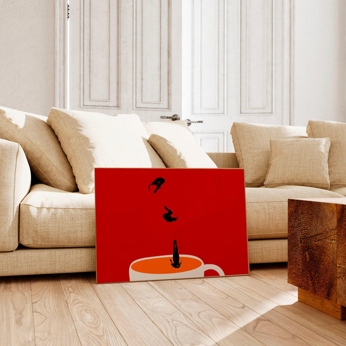 Red maximalist modern poster gift for coffee lover, kitchen wall art.