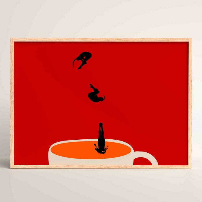 Red maximalist modern poster gift for coffee lover, kitchen wall art.