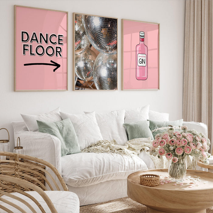 Printable art,disco, pink gallery wall print set, 5 pieces, printable pink vibrant wall art, multiple sizes, trendy, 70's retro,