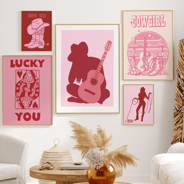 Pink rodeo poster print, preppy western wall art, cowgirl poster, pink cowboy boots, printable poster, preppy decor, trendy wall art prints