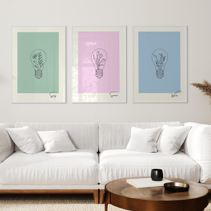 Pink wall art set of 4 seasons, botanical wall decor, plant wall art, botanical art, gift for mum, flower print, pastel prints, line art