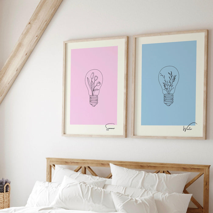 Pink wall art set of 4 seasons, botanical wall decor, plant wall art, botanical art, gift for mum, flower print, pastel prints, line art