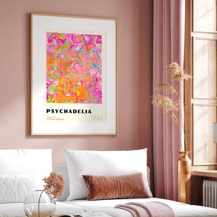 Pink prints, orange pink decor, psychedelic digital download, 70s style poster, 60s flower print,  dork room wall art, trendy wall art,