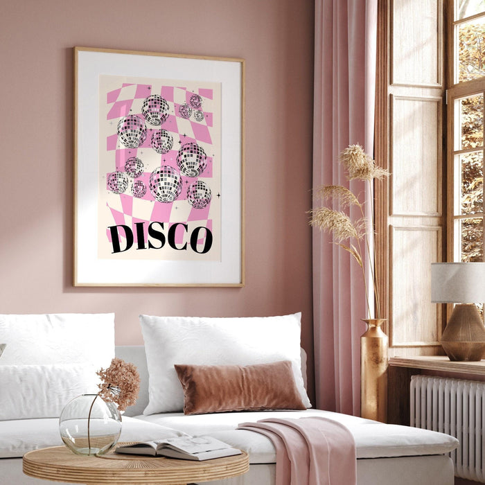 Pink preppy wall art digital print, preppy art, preppy poster print, preppy room, fashion girl print | disco ball print, preppy room decor