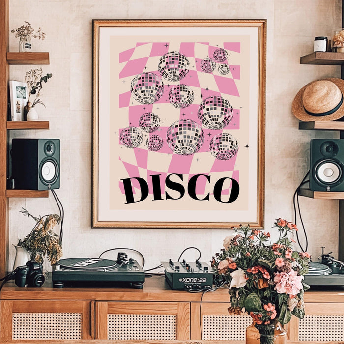 Pink preppy wall art digital print, preppy art, preppy poster print, preppy room, fashion girl print | disco ball print, preppy room decor