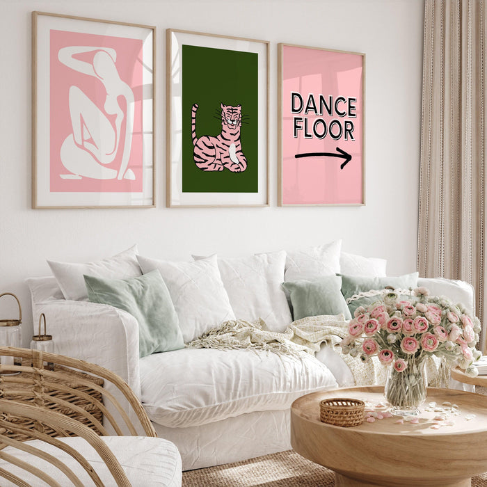 Pink gallery wall set of 5, trendy wall art, matisse pink green art, fashion print, pink preppy wall decor art print set,