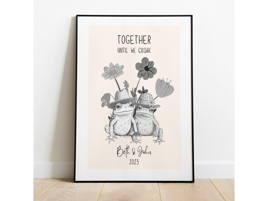 Personalized print, custom couple names and date print personalised couples art, wedding anniversary gift, engagement trendy retro digital