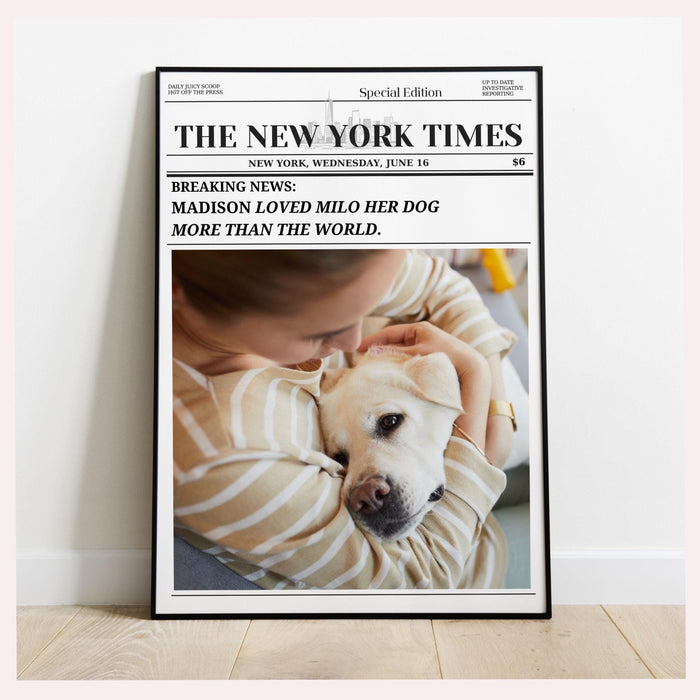 Personalized dog mom gift custom dorm decor gift for dog lover friend gift for couple trendy newspaper print digital download