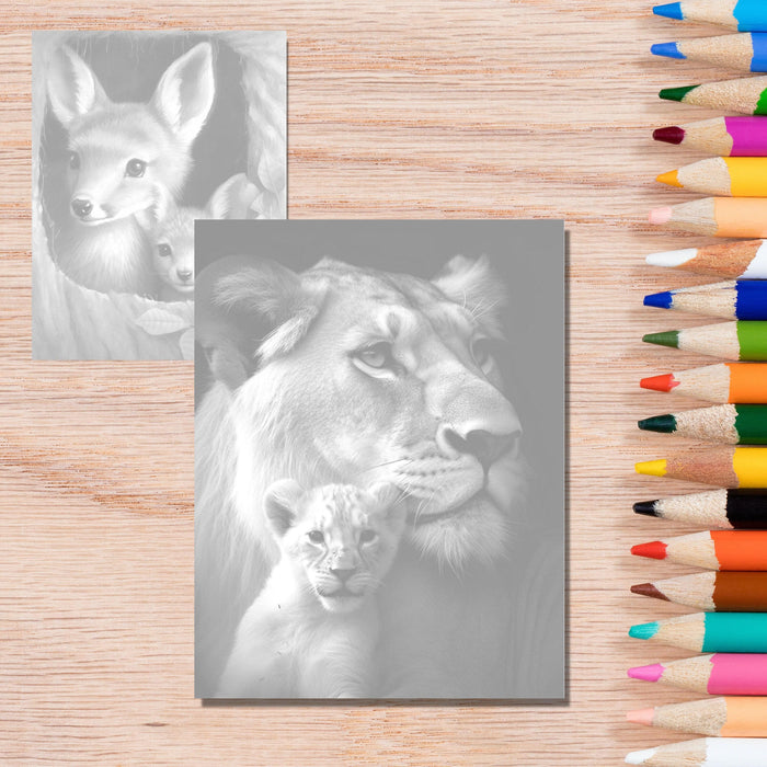 Mother love animals | printable adult grayscale colouring book pages | set of 20 printable coloring in pages instant digital download pdf