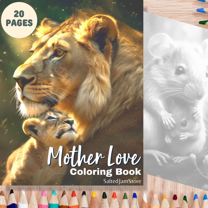 Mother love animals | printable adult grayscale colouring book pages | set of 20 printable coloring in pages instant digital download pdf