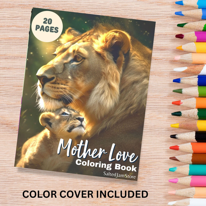 Mother love animals | printable adult grayscale colouring book pages | set of 20 printable coloring in pages instant digital download pdf