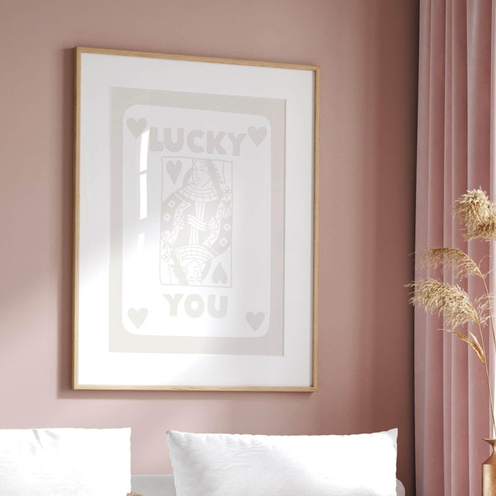 Lucky you beige minimalist trendy retro wall art aesthetic poster neutral print trendy wall art minimalist digital art