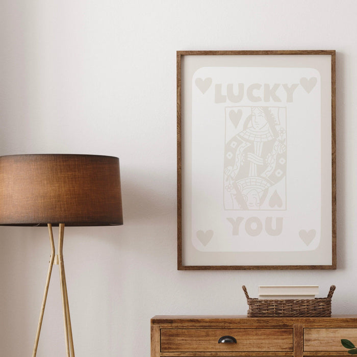 Lucky you beige minimalist trendy retro wall art aesthetic poster neutral print trendy wall art minimalist digital art