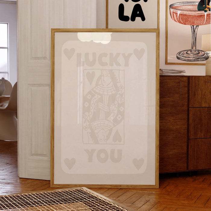 Lucky you beige minimalist trendy retro wall art aesthetic poster neutral print trendy wall art minimalist digital art