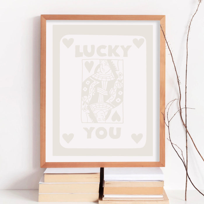 Lucky you beige minimalist trendy retro wall art aesthetic poster neutral print trendy wall art minimalist digital art