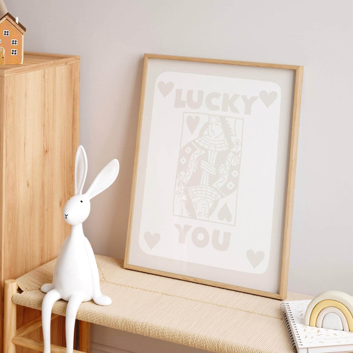 Lucky you beige minimalist trendy retro wall art aesthetic poster neutral print trendy wall art minimalist digital art