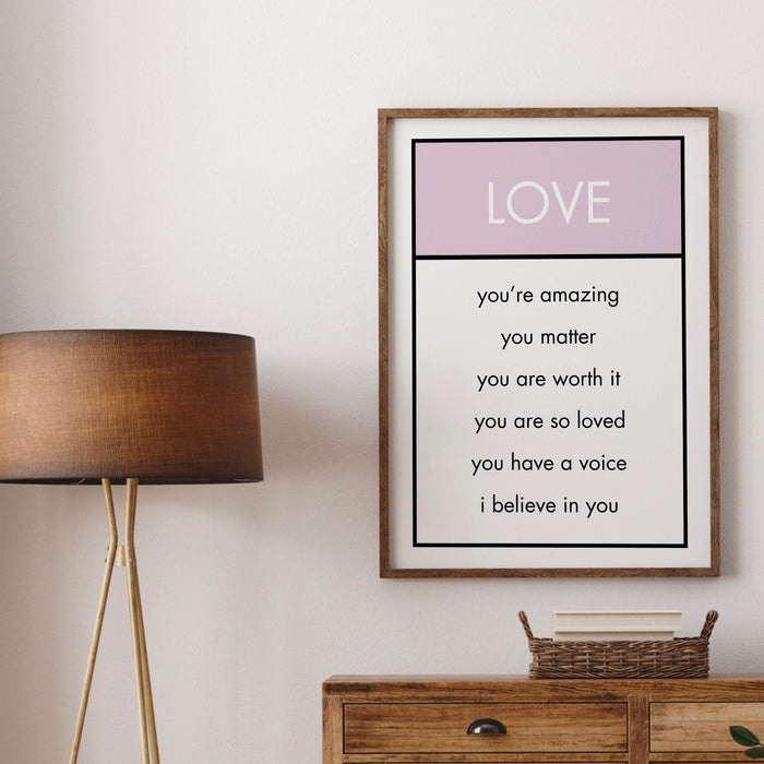 Love yourself trendy retro wall art set of 3 card art aesthetic print love self help poster pink prints wall art minimalist digital art