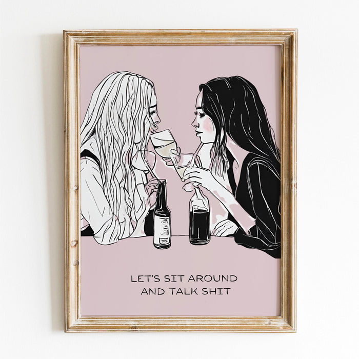 Let's sit around and talk shit-cocktail wall art-bar cart prints-digital prints- pink wall art-cocktail art-minimalist art-bar cart-dorm