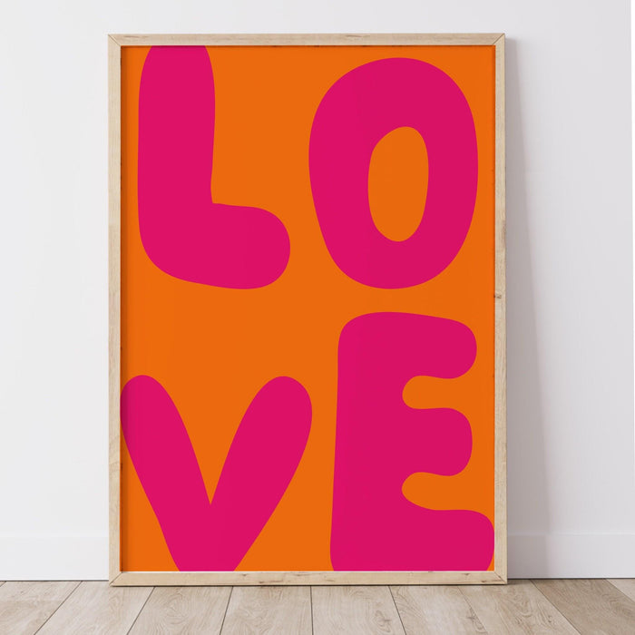 Love - trendy retro wall art,retro trendy aesthetic print,pink and orange trendy wall art, maximalist abstract digital art