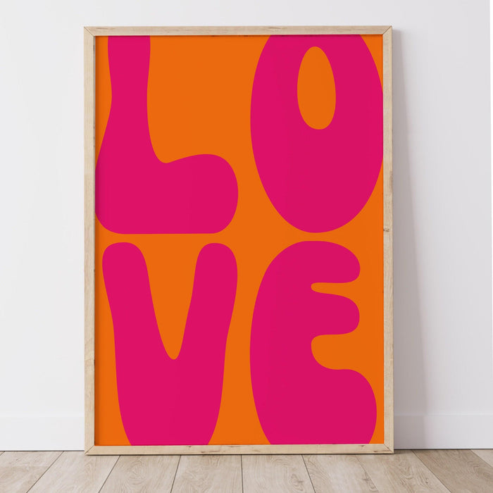 Love - trendy retro wall art,retro trendy aesthetic print,pink and orange trendy wall art, maximalist abstract digital art