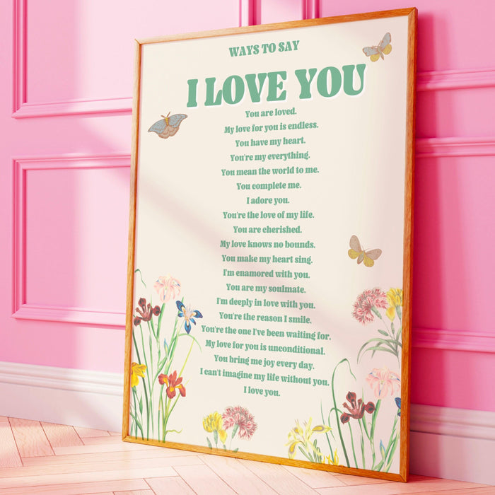 I love you wall print, digital download print, retro wall decor, large printable art, downloadable prints, gift for wife, girlfriend gift