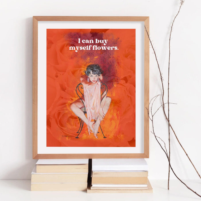 I can buy myself flowers, trendy retro wall art,retro trendy aesthetic print, orange pink print,trendy wall art,funny art, digital download