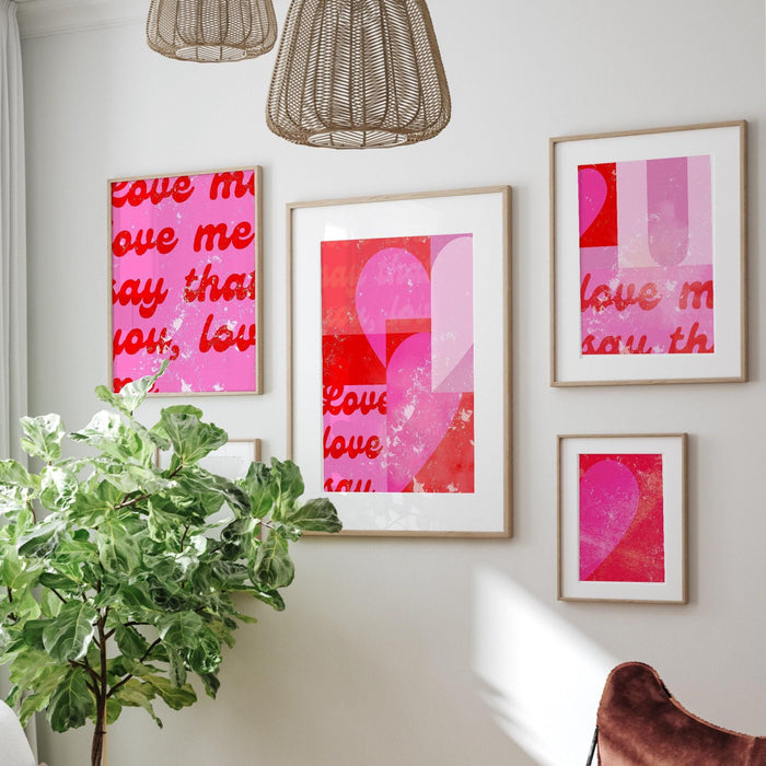 Hot pink wall art set of 6 prints | maximalist decor | over sofa prints | pink abstract print set | preppy wall art | hot pink gallery