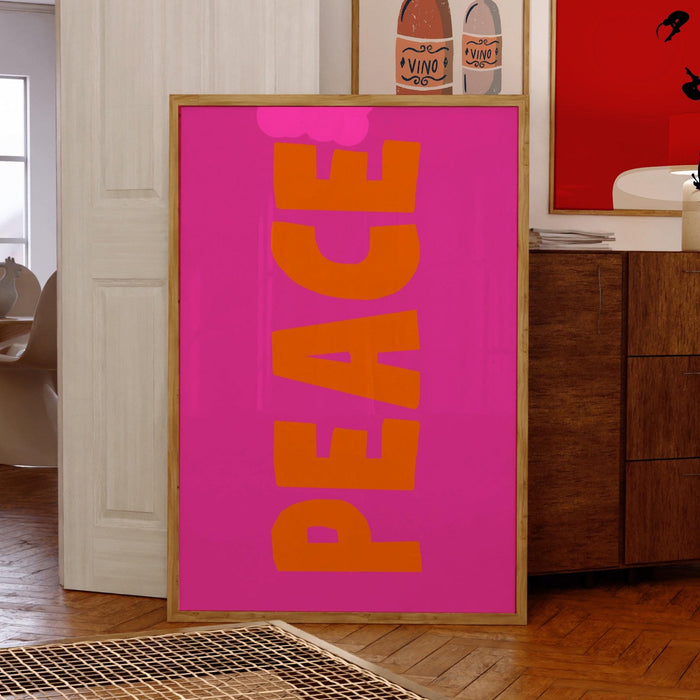 Hot pink orange poster, maxximalist large pink wall art, digital artwork,printable, girly dorm room art trendy retro digital download