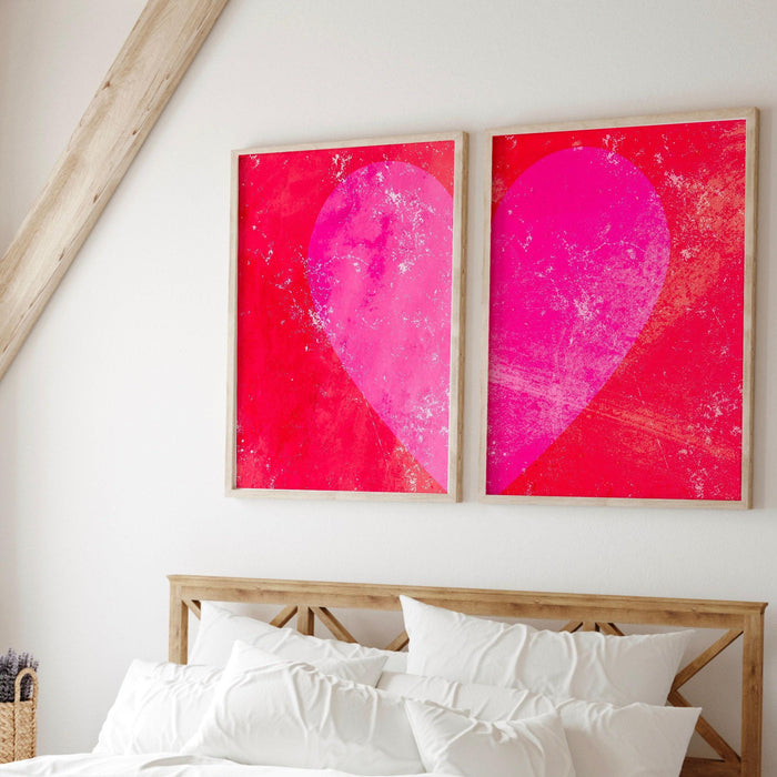 Hot pink wall art set of 6 prints | maximalist decor | over sofa prints | pink abstract print set | preppy wall art | hot pink gallery