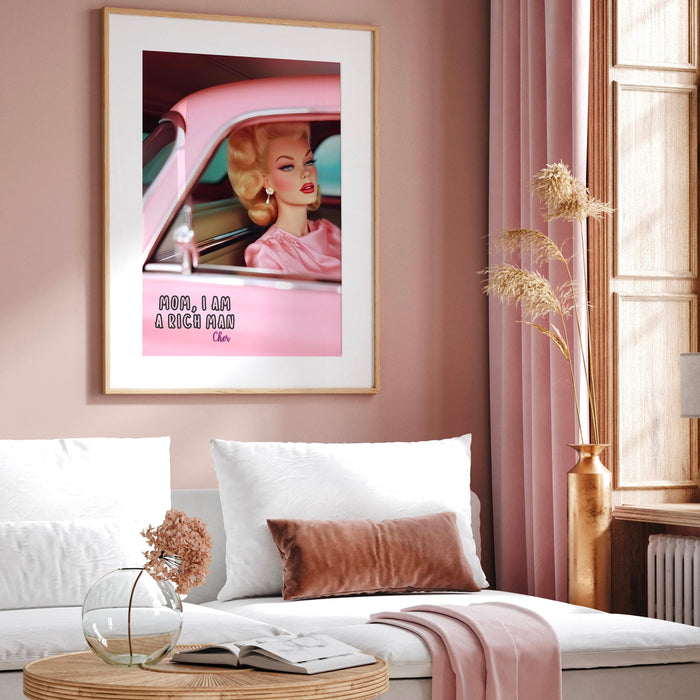 Funny doll wall art, cocktail doll art print, pink y2k chic girly retro print, preppy room decor, preppy wall art, bar cart decor, download