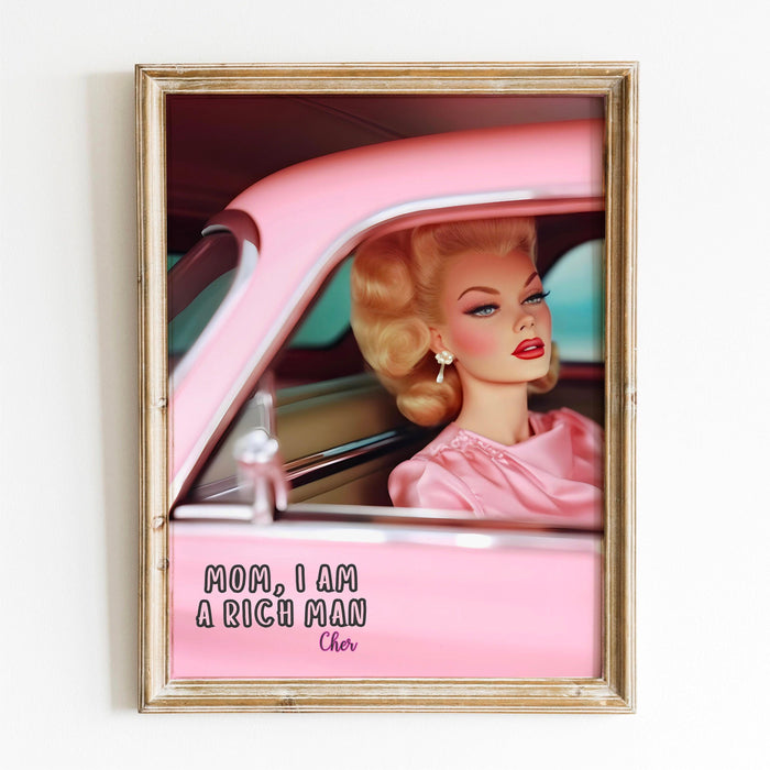 Funny doll wall art, cocktail doll art print, pink y2k chic girly retro print, preppy room decor, preppy wall art, bar cart decor, download