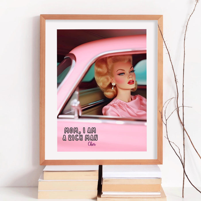 Funny doll wall art, cocktail doll art print, pink y2k chic girly retro print, preppy room decor, preppy wall art, bar cart decor, download