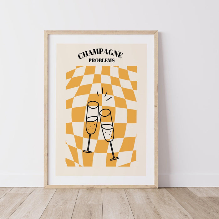 Funky champagne problems cocktail art, y2k art print, digital download printable, girly wall art, preppy wall art, bar cart, dorm room decor