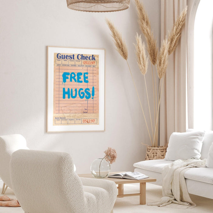 Free hugs print, trendy retro wall art, guest check,retro trendy aesthetic wall art vibrant trendy wall art, funny art,dorm room digital art