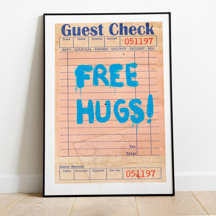 Free hugs print, trendy retro wall art, guest check,retro trendy aesthetic wall art vibrant trendy wall art, funny art,dorm room digital art