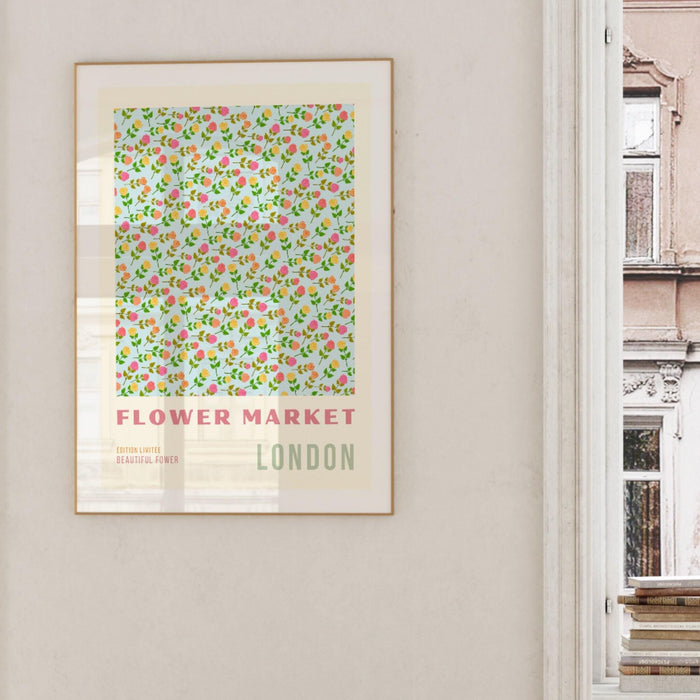 Flower market print, botanical wall art, floral drawing posters, london print, digital download prints, london, botanical wall art, floral