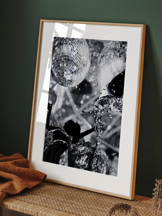 Fashion girl print | disco print | girls drinking print | fashion wall art | stylish wall art | black and white art | funky prints