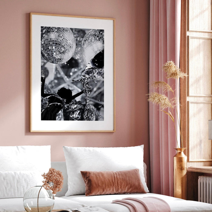 Fashion girl print | disco print | girls drinking print | fashion wall art | stylish wall art | black and white art | funky prints