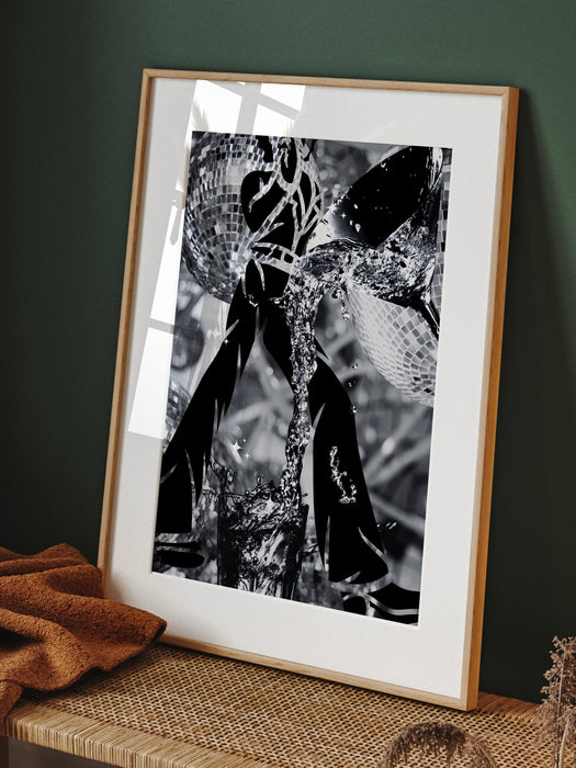 Fashion girl print | disco print | girls drinking print | fashion wall art | stylish wall art | black and white art | funky prints