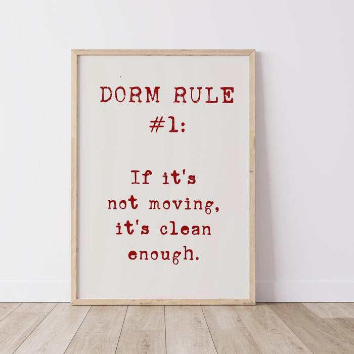 Dorm rule # 1 funny poster trendy retro red wall art digital artwork printable aesthetic dorm room graduation gift for him digital download