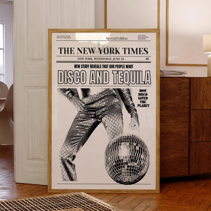 Disco tequila 2023 poster retro bar printable disco bar wall art digital artwork disco newspaper dorm room decor hot girls fashion print
