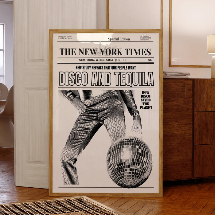 Disco tequila 2023 poster retro bar printable disco bar wall art digital artwork disco newspaper dorm room decor hot girls fashion print