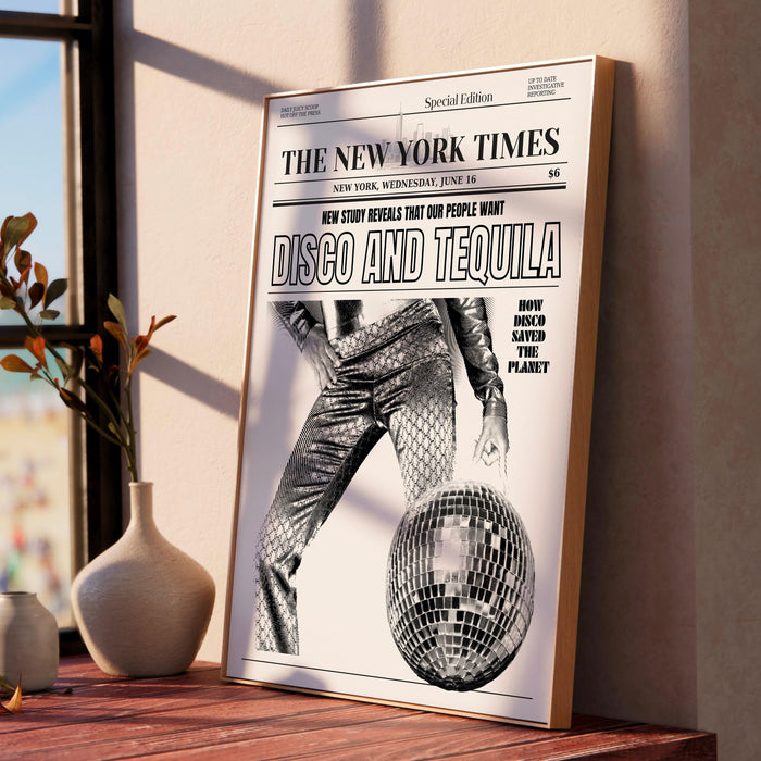Disco tequila 2023 poster retro bar printable disco bar wall art digital artwork disco newspaper dorm room decor hot girls fashion print