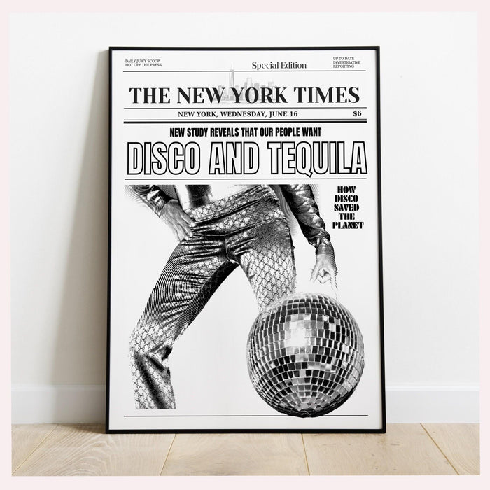 Disco tequila 2023 poster retro bar printable disco bar wall art digital artwork disco newspaper dorm room decor hot girls fashion print