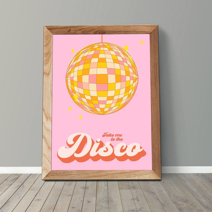 Disco ball wall art, trendy pink and orange print,retro style poster,modern wall art,printable wall art,cute dorm decor,dorm wall art,disco
