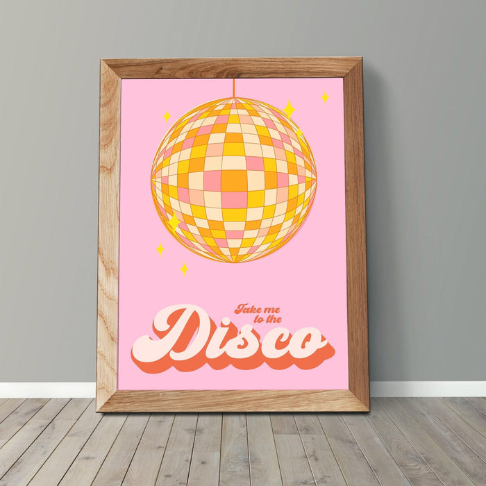Disco ball wall art, trendy pink and orange print,retro style poster,modern wall art,printable wall art,cute dorm decor,dorm wall art,disco