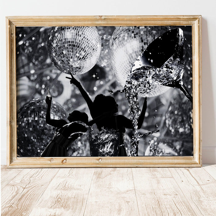 Disco dancing, apartment gallery wall, trendy bar cart art, set of 5, aesthetic print, disco poster,black  white prints, digital art