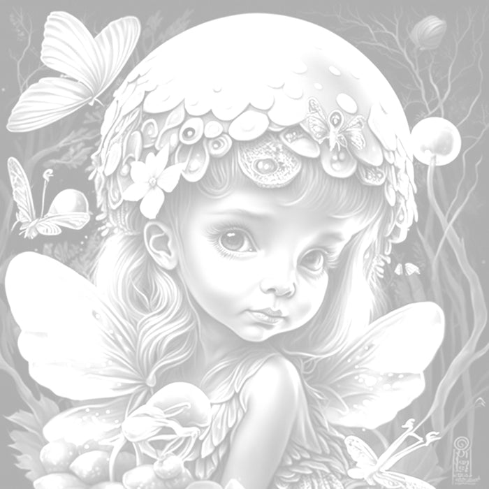 Delicate fairy princess coloring page | fantasy coloring book, adult + kids, instant download - grayscale page - gift, printable pdf, png